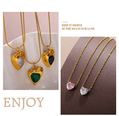 Rose Gold Plated Stainless Steel Necklace Ladies Irregular Color Collision Heart Pendant French Jewelry