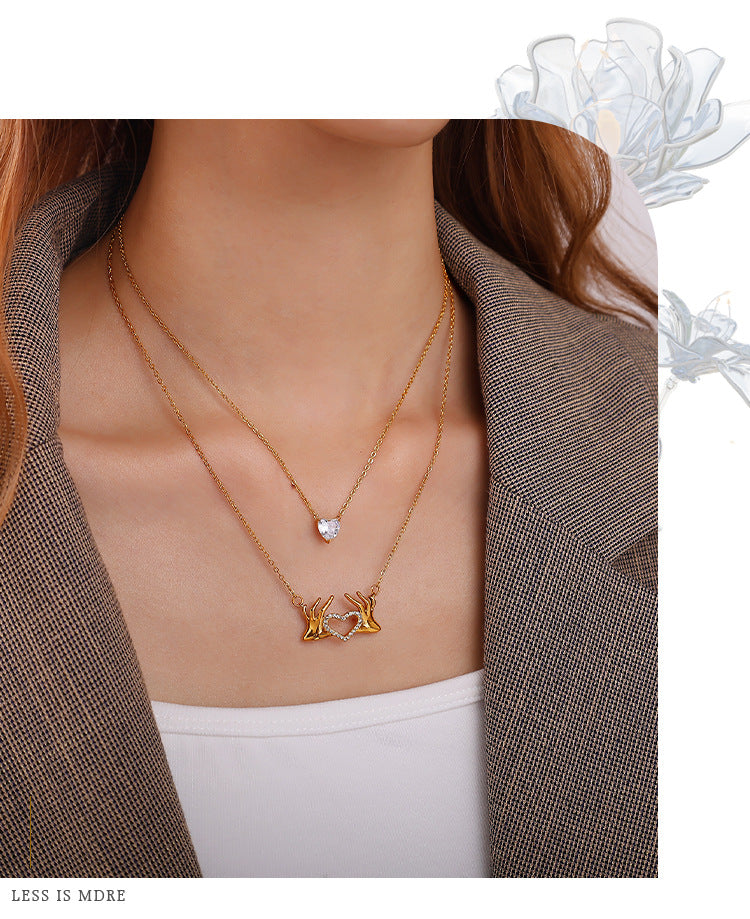 Rose Gold Plated Stainless Steel Necklace Ladies Irregular Color Collision Heart Pendant French Jewelry
