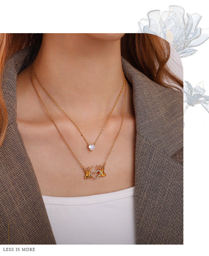 Rose Gold Plated Stainless Steel Necklace Ladies Irregular Color Collision Heart Pendant French Jewelry