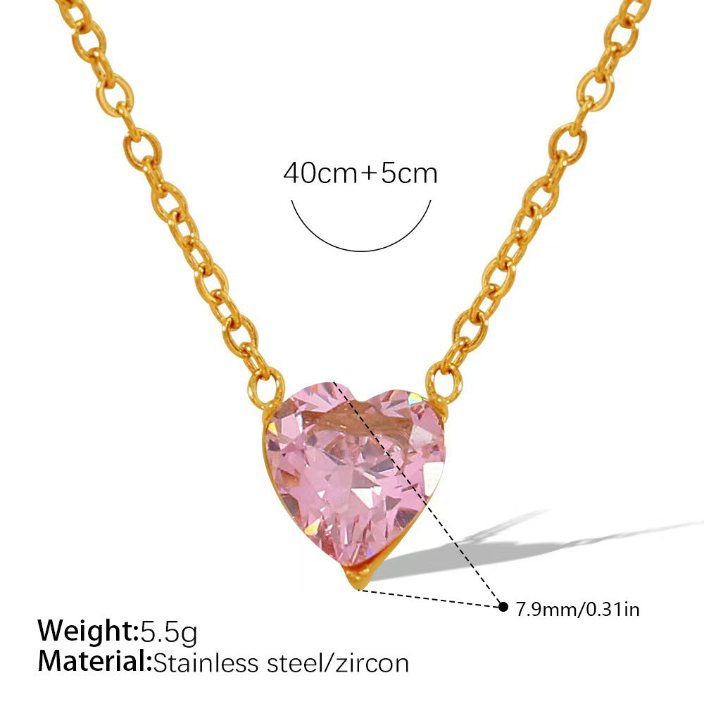 Rose Gold Plated Stainless Steel Necklace Ladies Irregular Color Collision Heart Pendant French Jewelry