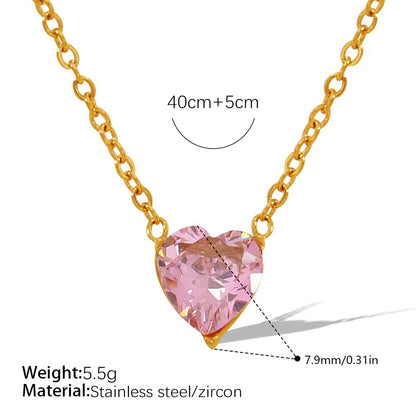 Rose Gold Plated Stainless Steel Necklace Ladies Irregular Color Collision Heart Pendant French Jewelry