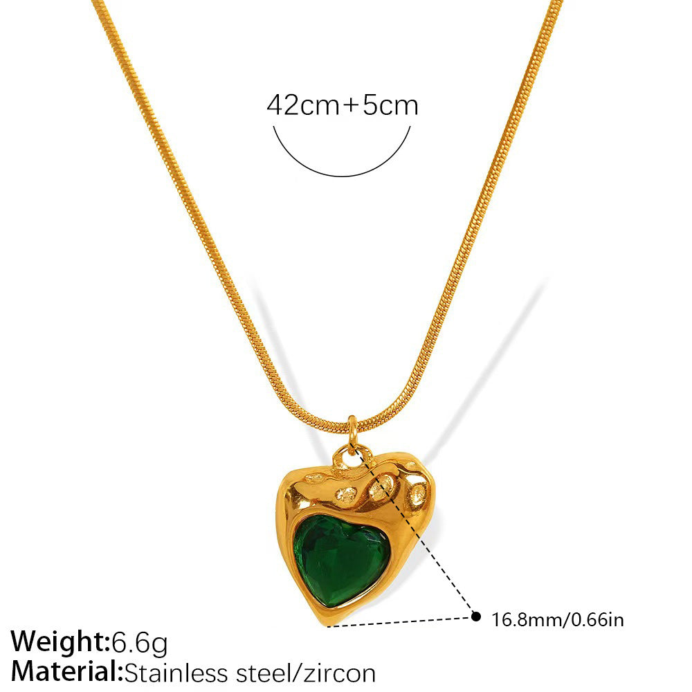 Rose Gold Plated Stainless Steel Necklace Ladies Irregular Color Collision Heart Pendant French Jewelry