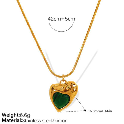 Rose Gold Plated Stainless Steel Necklace Ladies Irregular Color Collision Heart Pendant French Jewelry