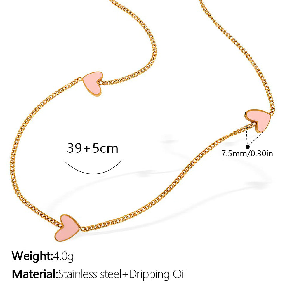 Rose Gold Plated Stainless Steel Necklace Ladies Irregular Color Collision Heart Pendant French Jewelry