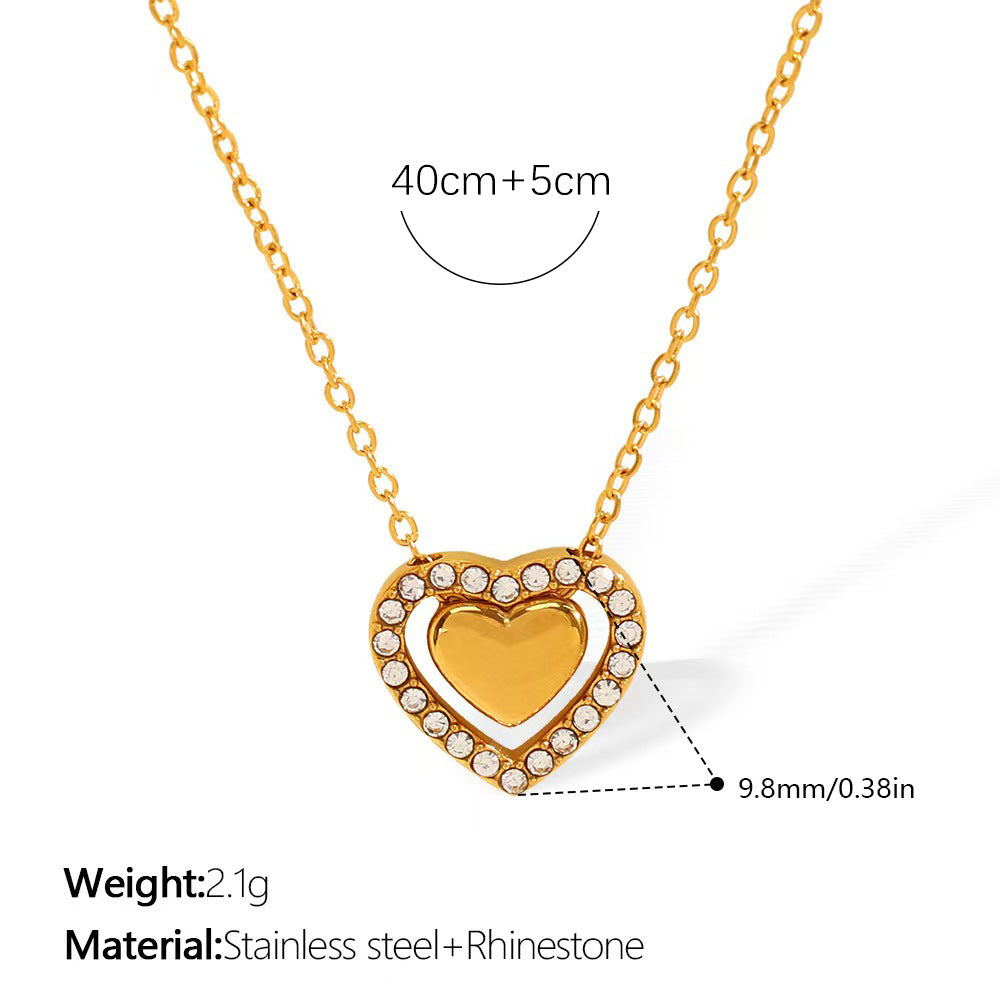 Rose Gold Plated Stainless Steel Necklace Ladies Irregular Color Collision Heart Pendant French Jewelry