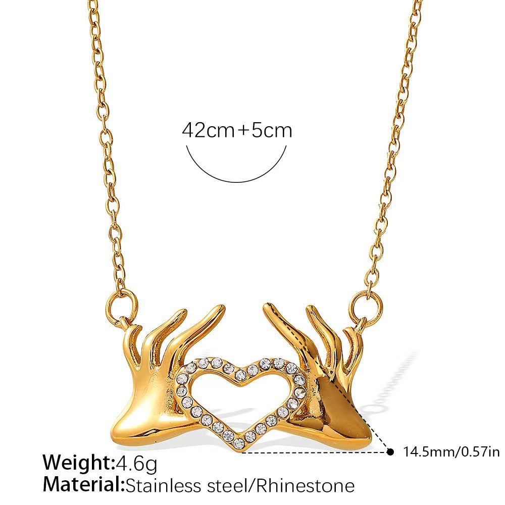 Rose Gold Plated Stainless Steel Necklace Ladies Irregular Color Collision Heart Pendant French Jewelry