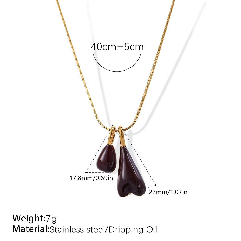 Rose Gold Plated Stainless Steel Necklace Ladies Irregular Color Collision Heart Pendant French Jewelry