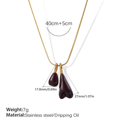 Rose Gold Plated Stainless Steel Necklace Ladies Irregular Color Collision Heart Pendant French Jewelry