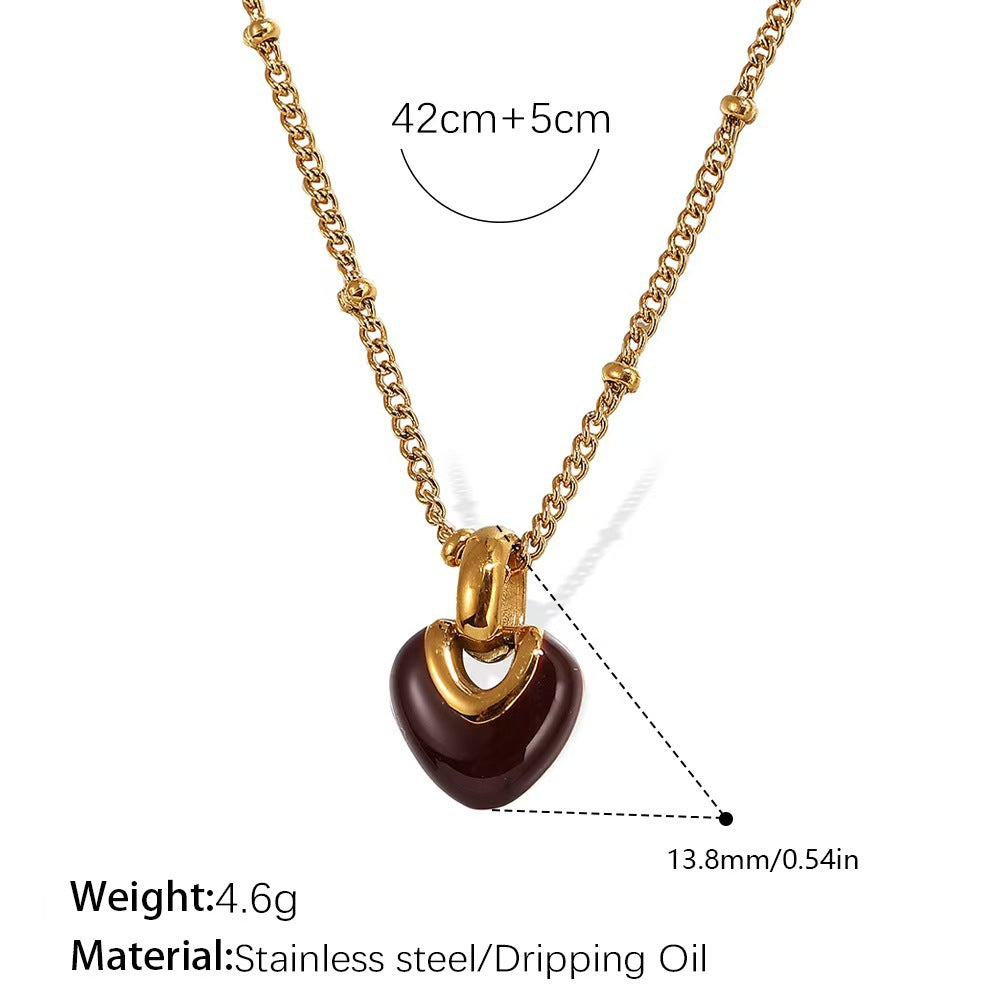 Rose Gold Plated Stainless Steel Necklace Ladies Irregular Color Collision Heart Pendant French Jewelry