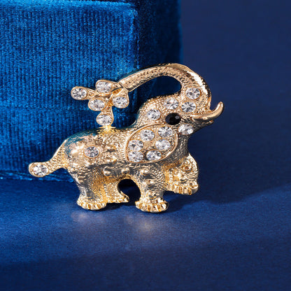 Lion Elephant Alloy Brooch With Inlaid Diamonds Clothing Accessory Animal Shape Lapel Pin