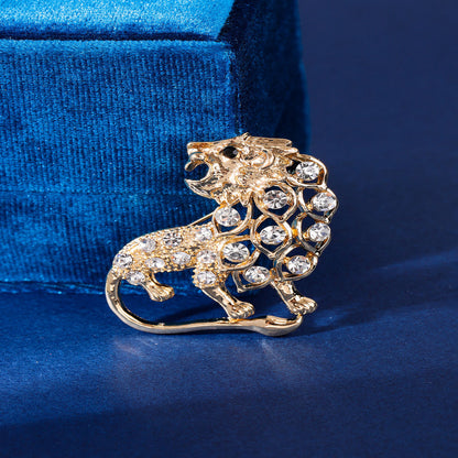 Lion Elephant Alloy Brooch With Inlaid Diamonds Clothing Accessory Animal Shape Lapel Pin