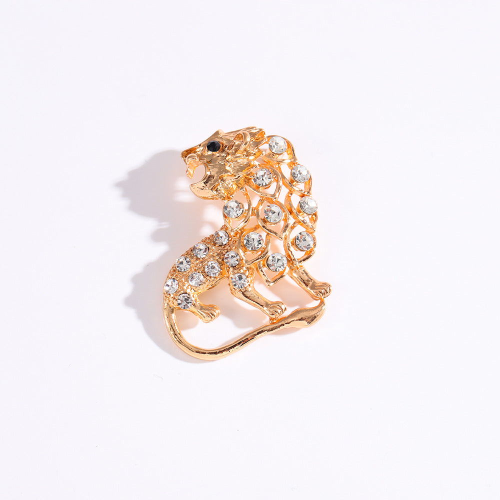 Lion Elephant Alloy Brooch With Inlaid Diamonds Clothing Accessory Animal Shape Lapel Pin