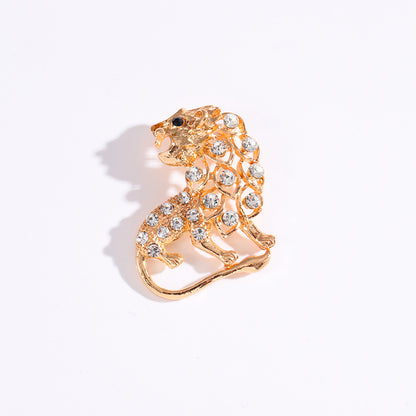 Lion Elephant Alloy Brooch With Inlaid Diamonds Clothing Accessory Animal Shape Lapel Pin