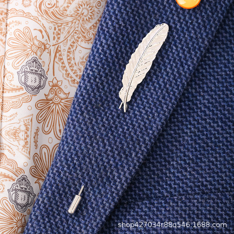 Silver Men's Lapel Pin Suit Style With Chain Zinc Alloy Animal Lapel Brooch Jewelry