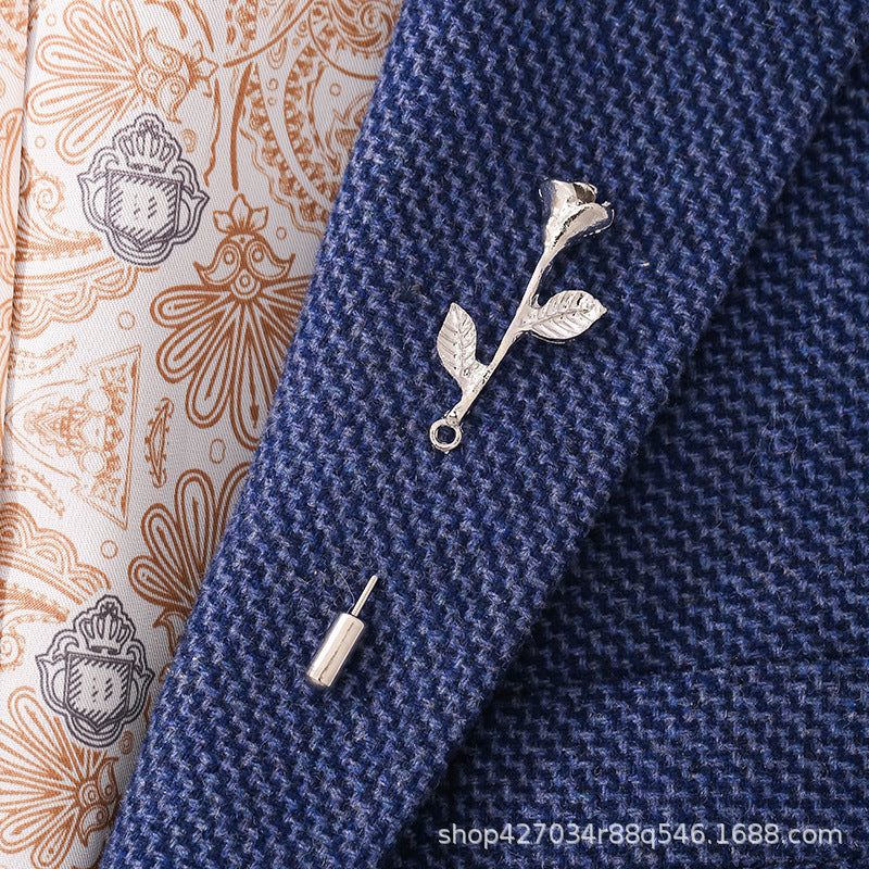 Silver Men's Lapel Pin Suit Style With Chain Zinc Alloy Animal Lapel Brooch Jewelry