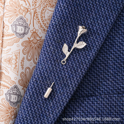 Silver Men's Lapel Pin Suit Style With Chain Zinc Alloy Animal Lapel Brooch Jewelry