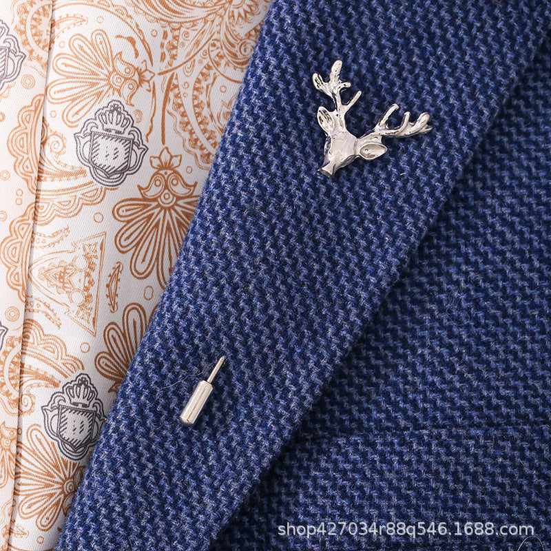 Silver Men's Lapel Pin Suit Style With Chain Zinc Alloy Animal Lapel Brooch Jewelry