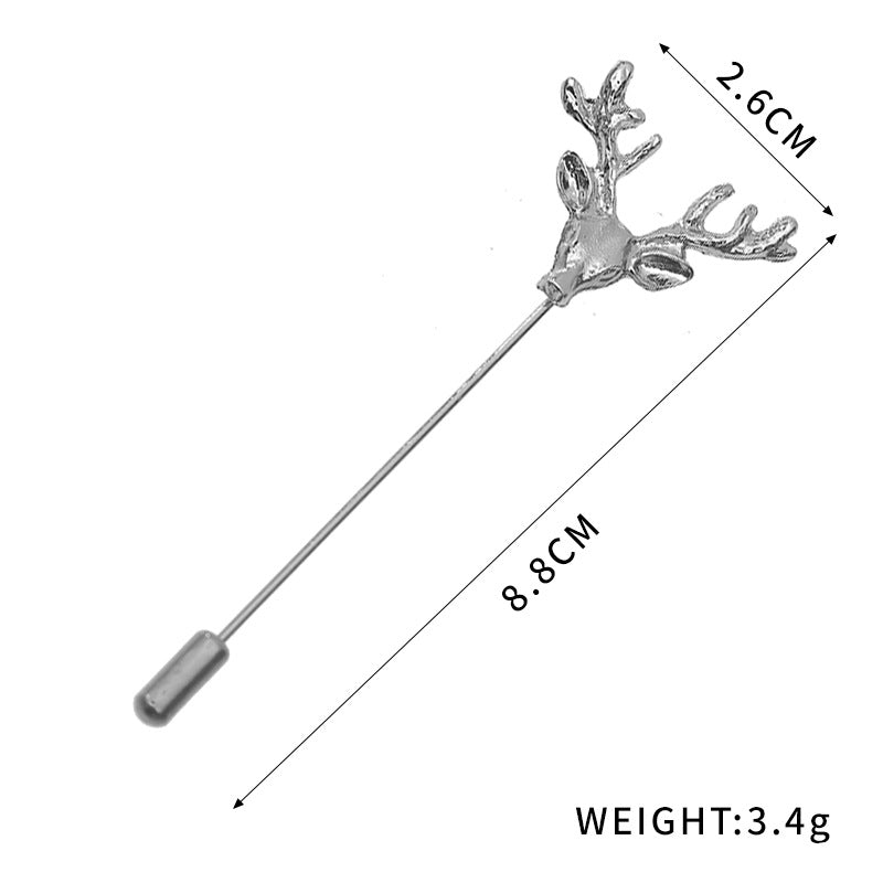 Silver Men's Lapel Pin Suit Style With Chain Zinc Alloy Animal Lapel Brooch Jewelry