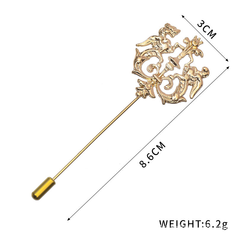 Silver Men's Lapel Pin Suit Style With Chain Zinc Alloy Animal Lapel Brooch Jewelry