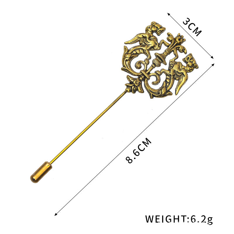 Silver Men's Lapel Pin Suit Style With Chain Zinc Alloy Animal Lapel Brooch Jewelry