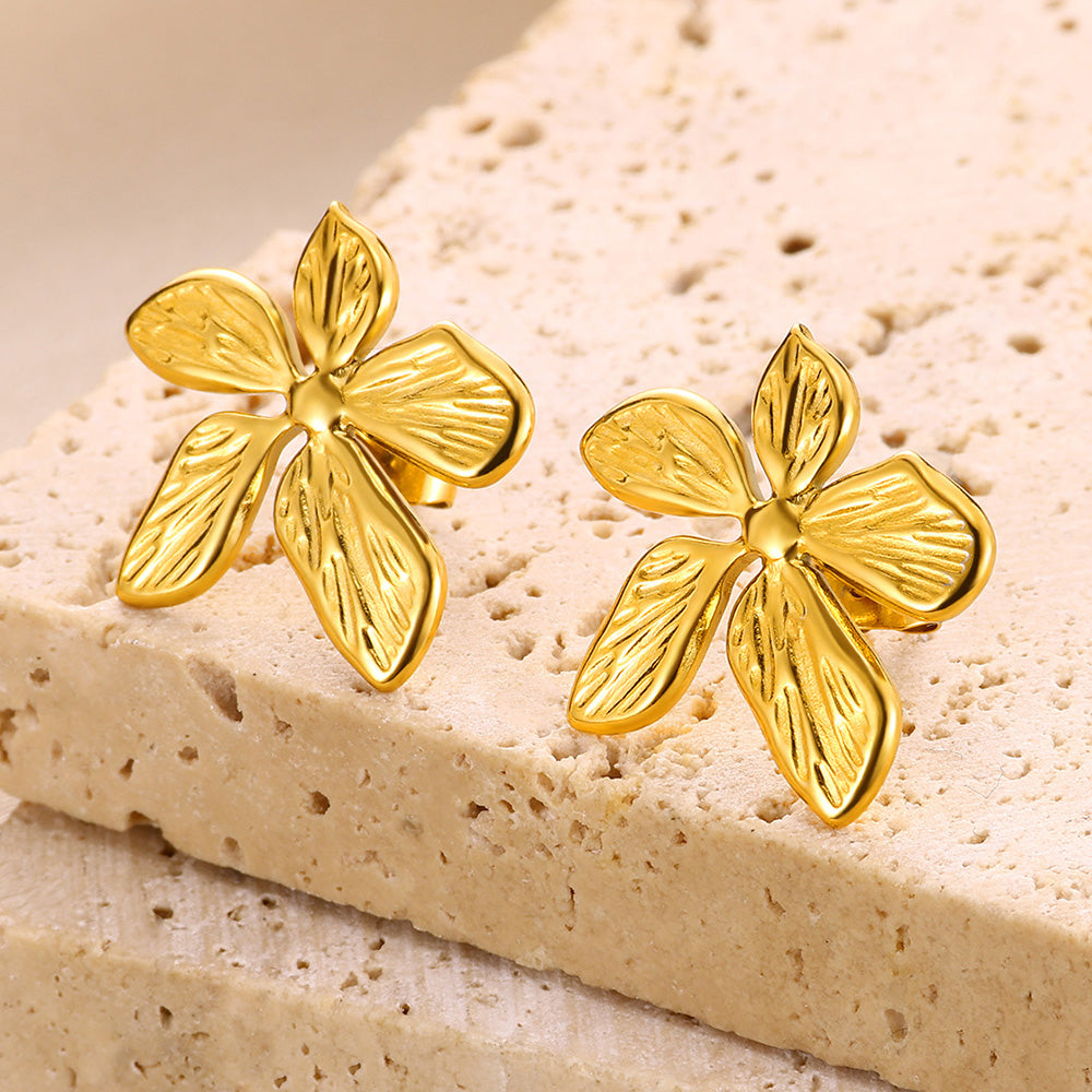 Flowers Stud Earrings For Women Featuring Waterproof Non Tarnish 304 Stainless Steel With 18K Real Gold PVD Coated Plating