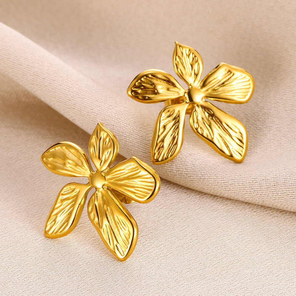 Flowers Stud Earrings For Women Featuring Waterproof Non Tarnish 304 Stainless Steel With 18K Real Gold PVD Coated Plating