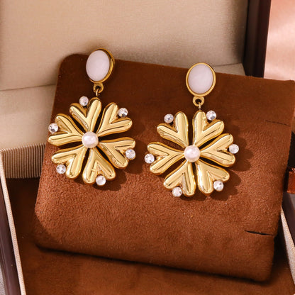 Pearl Fireworks Earrings For Women Micro Pave Zircon Snowflake Jewelry