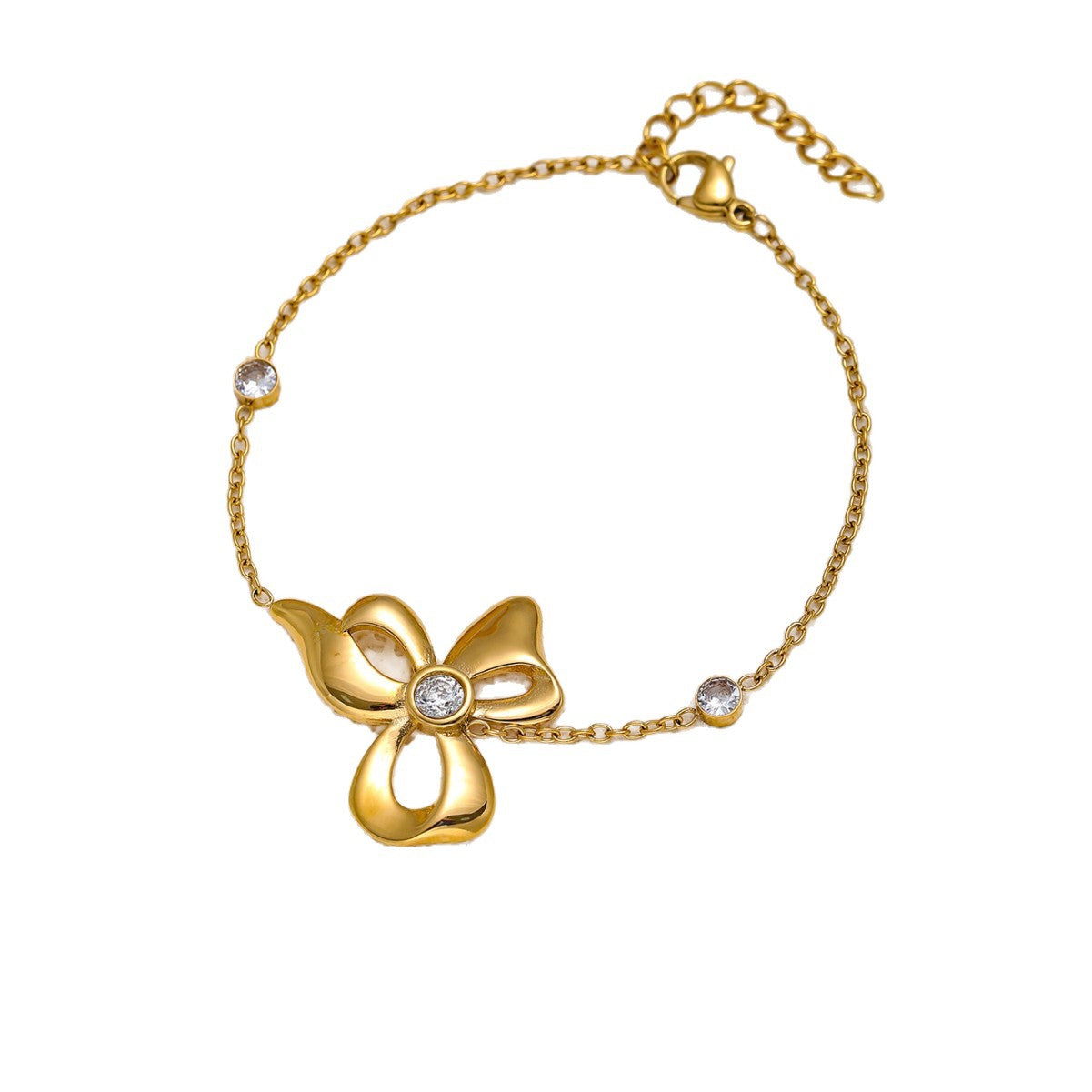 Rose Gold Bow Necklace And Earrings Set For Girls Stainless Steel Clavicle Chain Jewelry Accessories