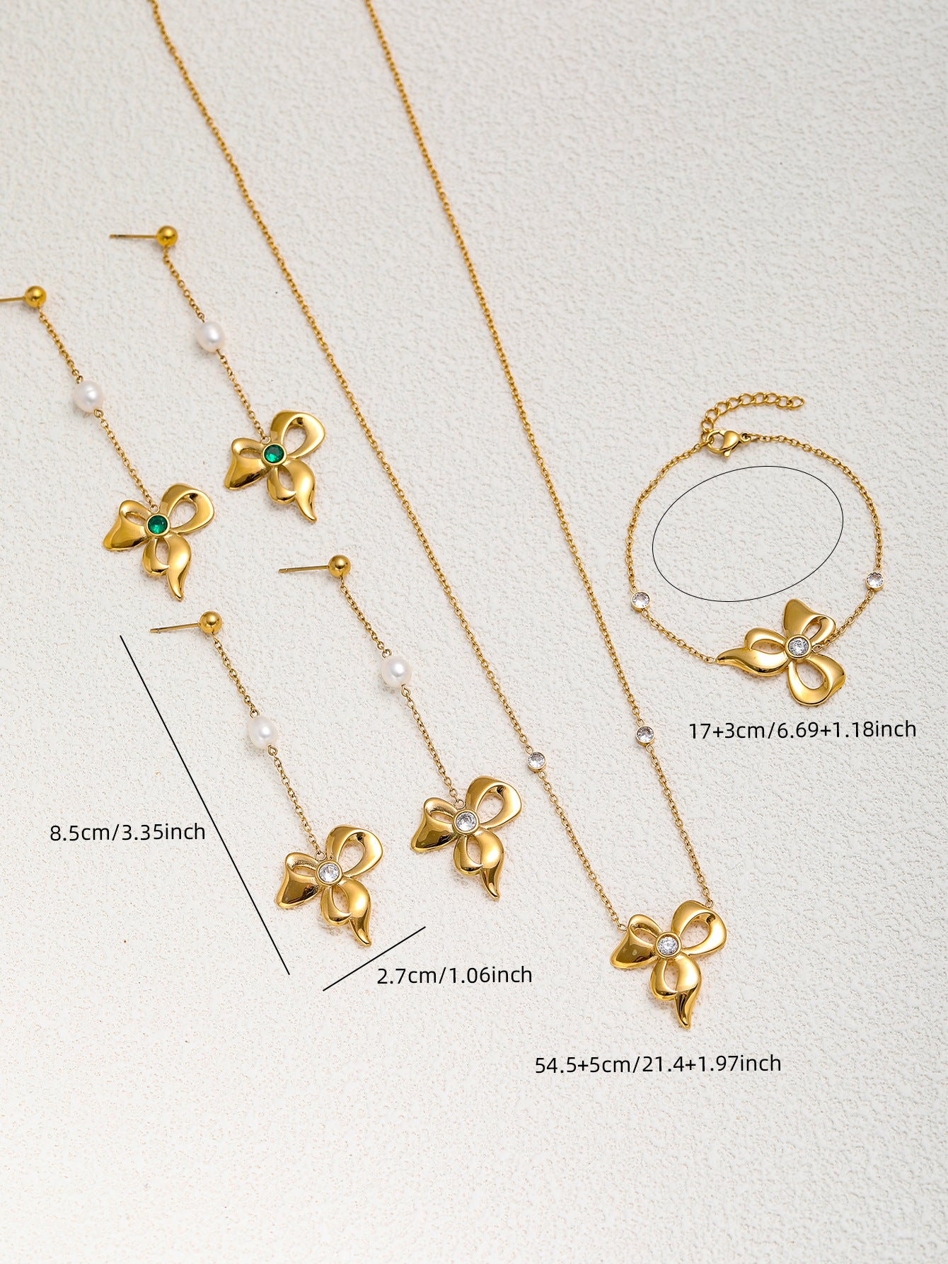 Rose Gold Bow Necklace And Earrings Set For Girls Stainless Steel Clavicle Chain Jewelry Accessories