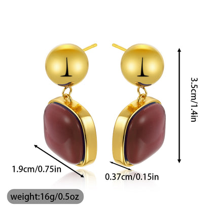Stainless Steel Earrings Ladies Jewelry Minimalist Goddess Geometric Rubber Inlaid