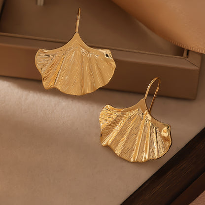 Symmetrical Silver Ginkgo Leaf Patchwork Earrings Vintage Style Women's Geometric Hoop Earrings