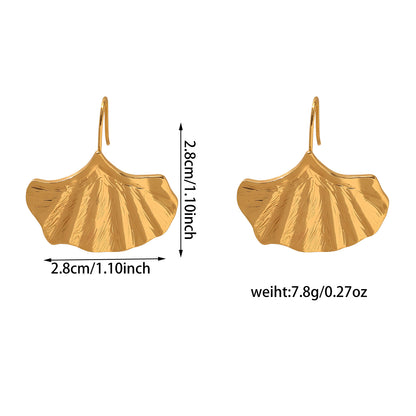 Symmetrical Silver Ginkgo Leaf Patchwork Earrings Vintage Style Women's Geometric Hoop Earrings