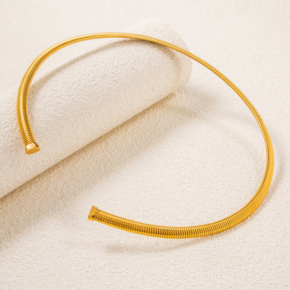 Titanium Steel C-shaped Earrings And Bracelet Set Open Ring Hairband Jewelry Accessories Striped Design