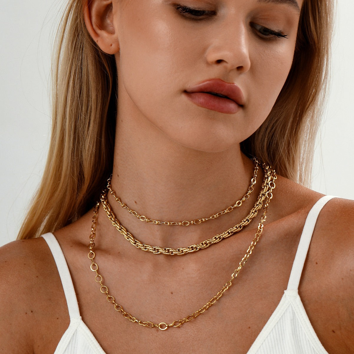 Titanium Steel Necklace Three-Layer Stacked Gold-Plated Cuban Multi-Layer Jewelry