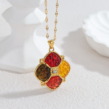 Hong Kong Geometric Block Color Necklace For Women, Non-Fading Stainless Steel Jewelry Set