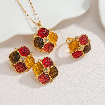 Hong Kong Geometric Block Color Necklace For Women, Non-Fading Stainless Steel Jewelry Set