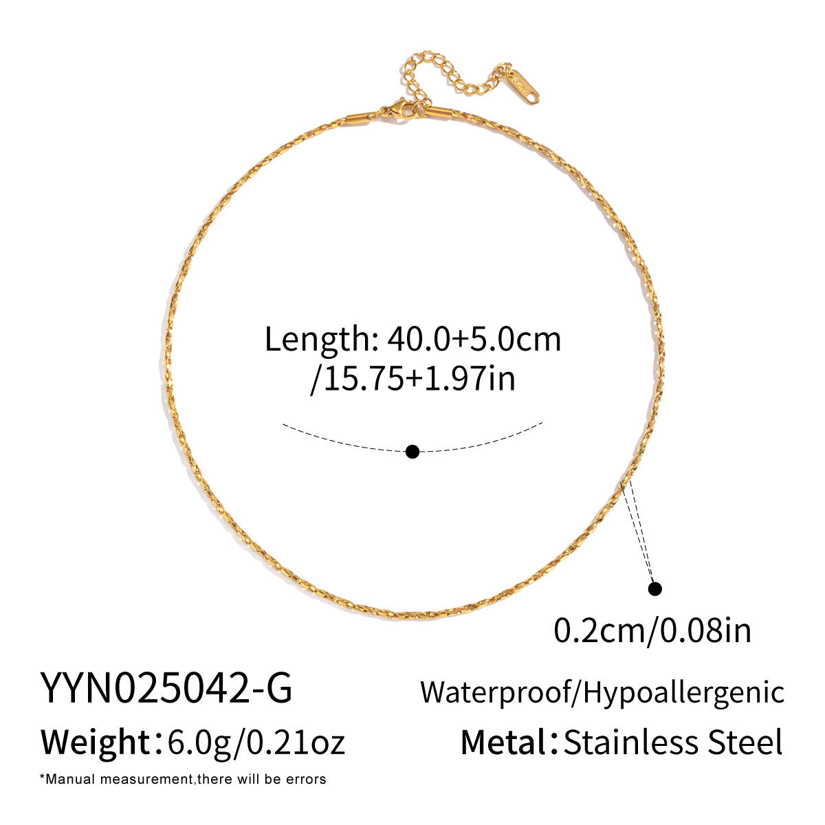 Summer Ling Simple Stainless Steel Snake Bone Chain Necklace Vacuum Electroplated 18K Gold Titanium Steel Pendant Women's Jewelry