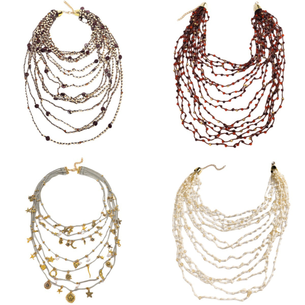 Handmade Necklace Pearl Star Sun Multi-layer Alloy Beads Geometric Women's Jewelry Accessories