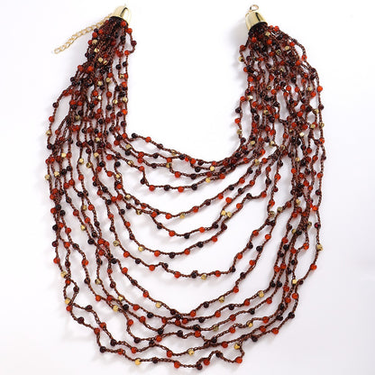 Handmade Necklace Pearl Star Sun Multi-layer Alloy Beads Geometric Women's Jewelry Accessories