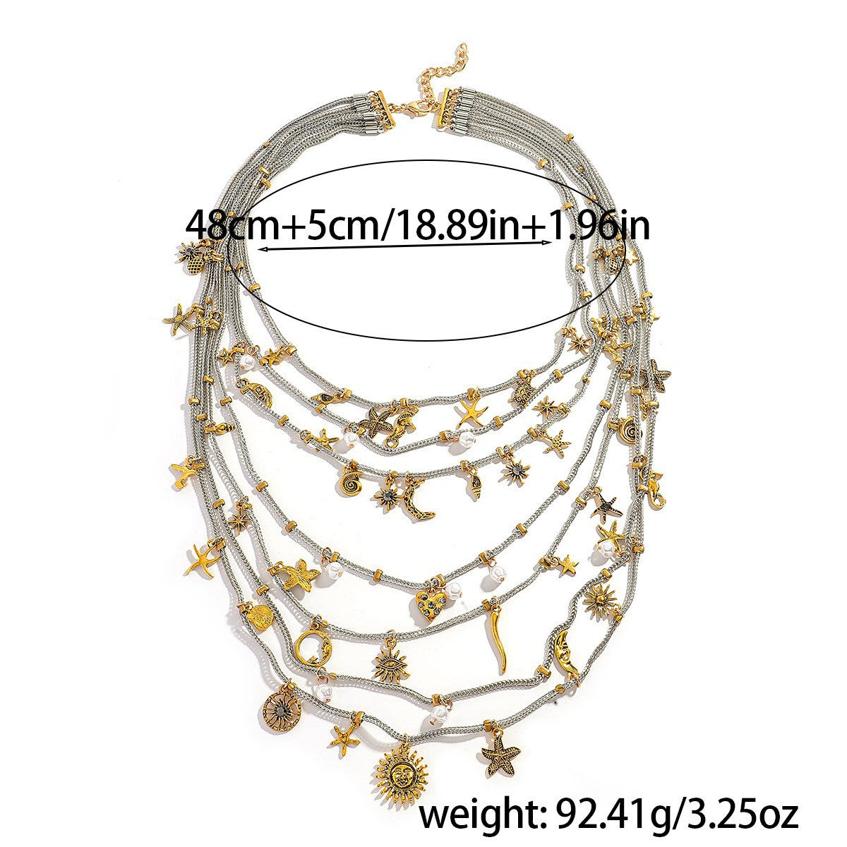 Handmade Necklace Pearl Star Sun Multi-layer Alloy Beads Geometric Women's Jewelry Accessories