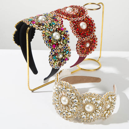 Vintage Baroque Wide Pearl Headband For Women, Floral Embroidered Hair Accessory For Prom Party
