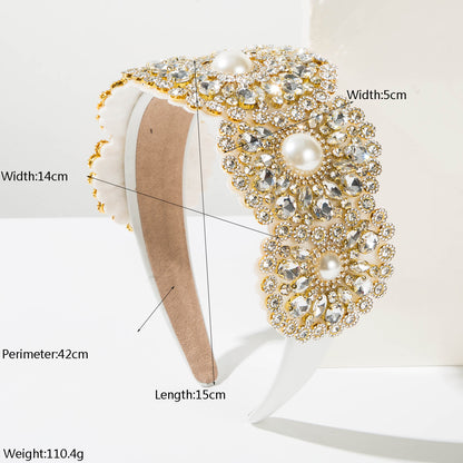 Vintage Baroque Wide Pearl Headband For Women, Floral Embroidered Hair Accessory For Prom Party
