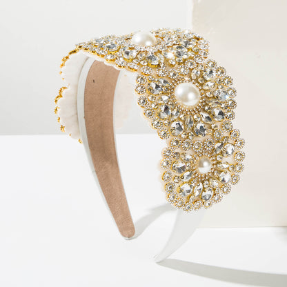 Vintage Baroque Wide Pearl Headband For Women, Floral Embroidered Hair Accessory For Prom Party