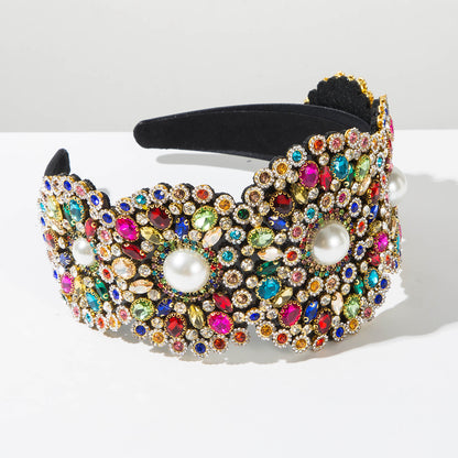 Vintage Baroque Wide Pearl Headband For Women, Floral Embroidered Hair Accessory For Prom Party