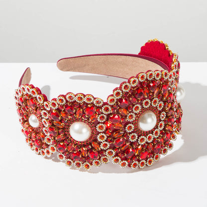 Vintage Baroque Wide Pearl Headband For Women, Floral Embroidered Hair Accessory For Prom Party