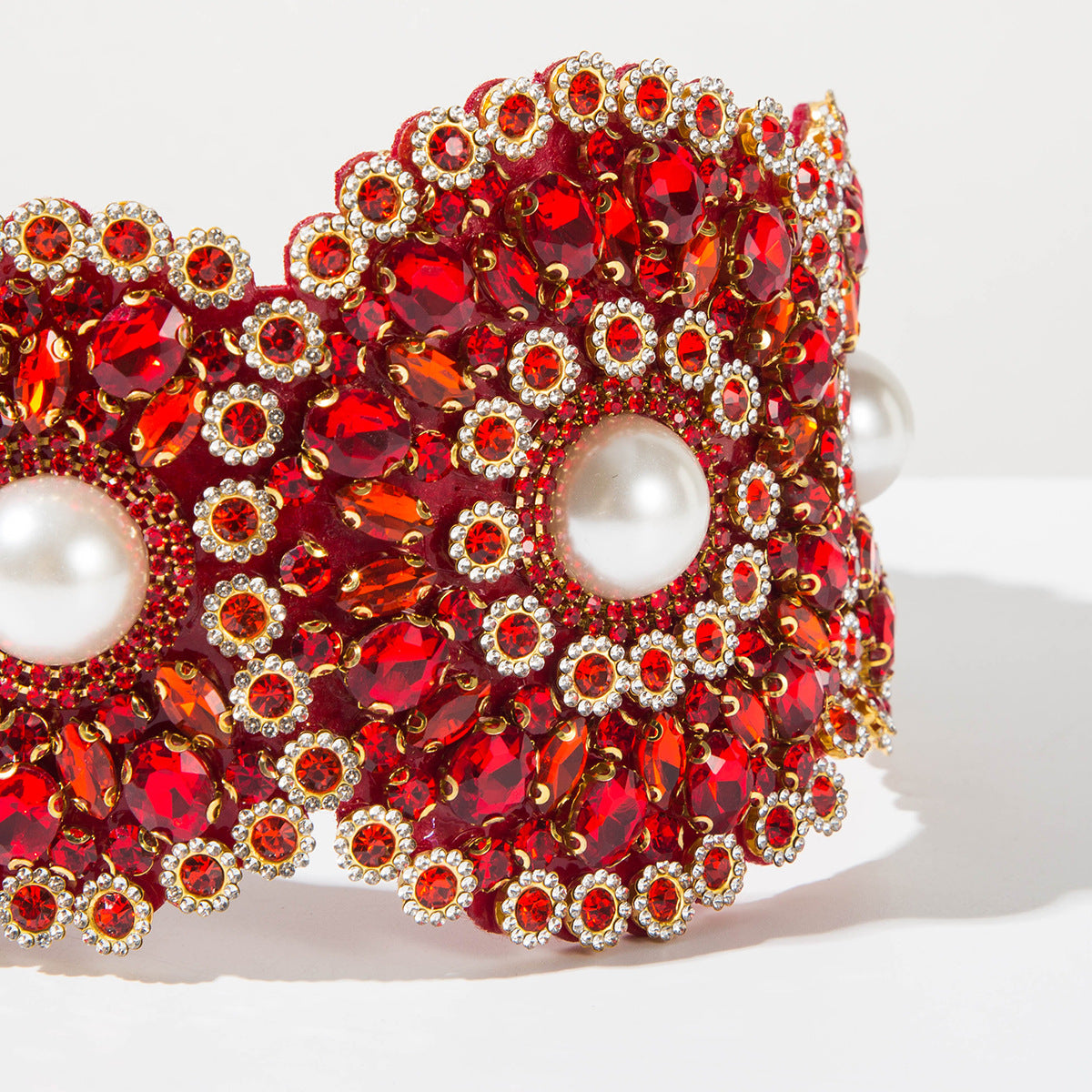 Vintage Baroque Wide Pearl Headband For Women, Floral Embroidered Hair Accessory For Prom Party