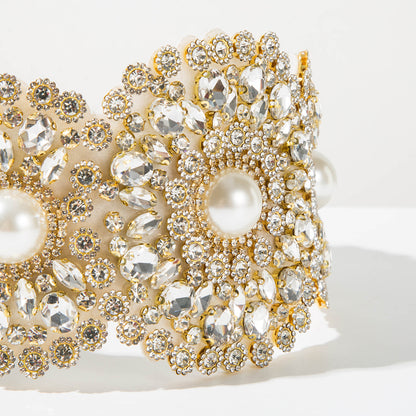 Vintage Baroque Wide Pearl Headband For Women, Floral Embroidered Hair Accessory For Prom Party