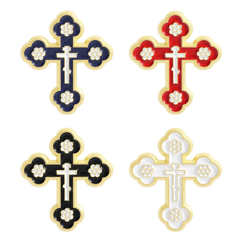 Painted Cross Brooch Vintage Personal Matching Accessories Blue Red Black White Multi-color Fixed Badge