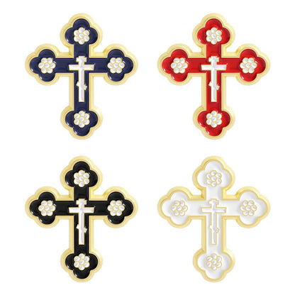 Painted Cross Brooch Vintage Personal Matching Accessories Blue Red Black White Multi-color Fixed Badge