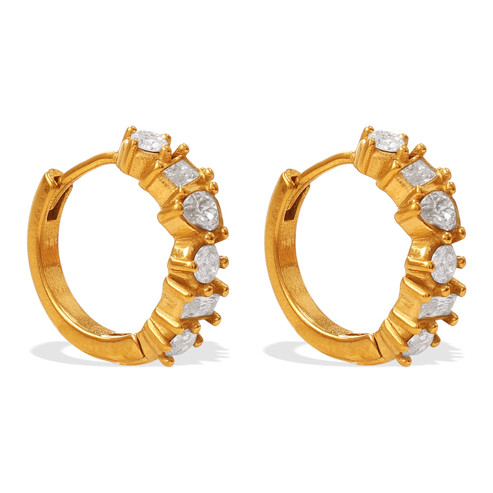 Circle Earrings For Men In 304 Stainless Steel With 18K Real Gold Plating 0.03µm, Rhinestones Claw Setting